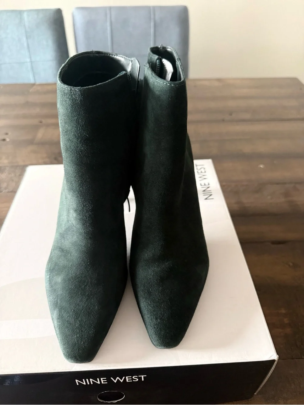Nine West Dark Green Suede Pointed-Toe Ankle Booties - Ari Dress Bootie Sz 6